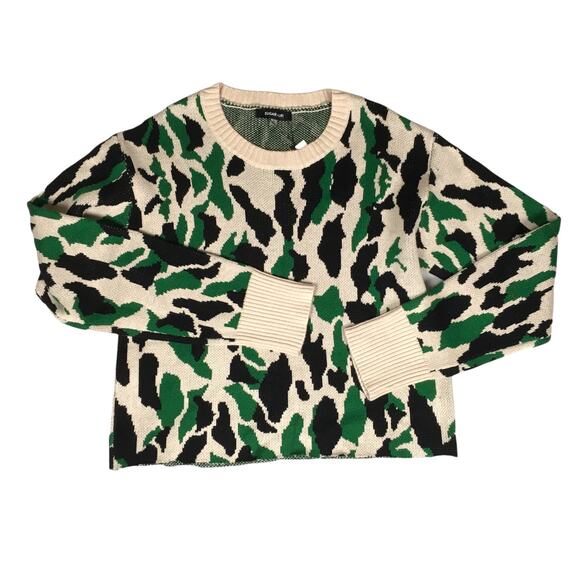 Sugar + Lips Sweater Cropped Crewneck Camo Green NEW Women's XL Knit Casual Top - Picture 1 of 10